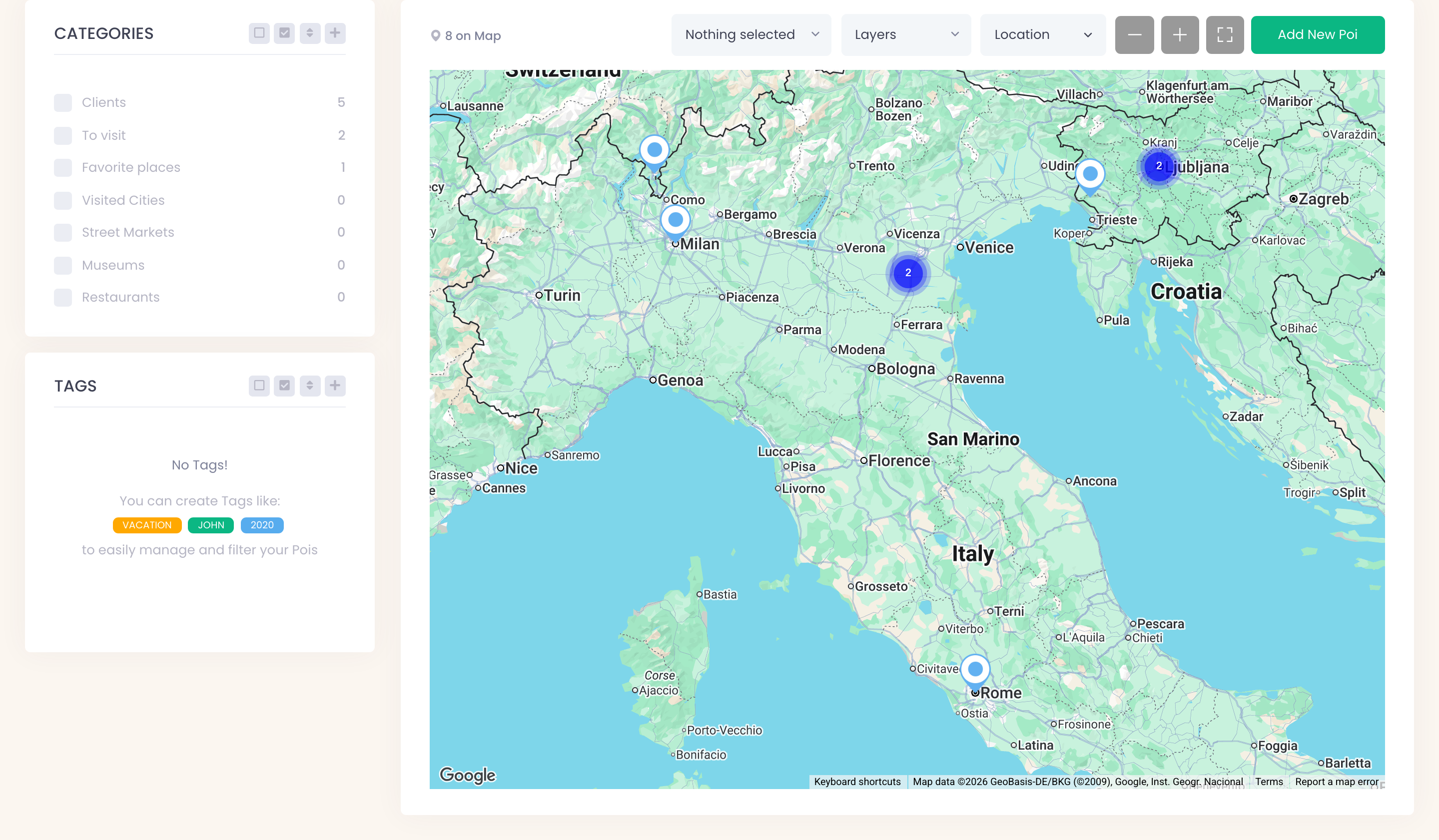 PlaceMapper web dashboard with map and collections