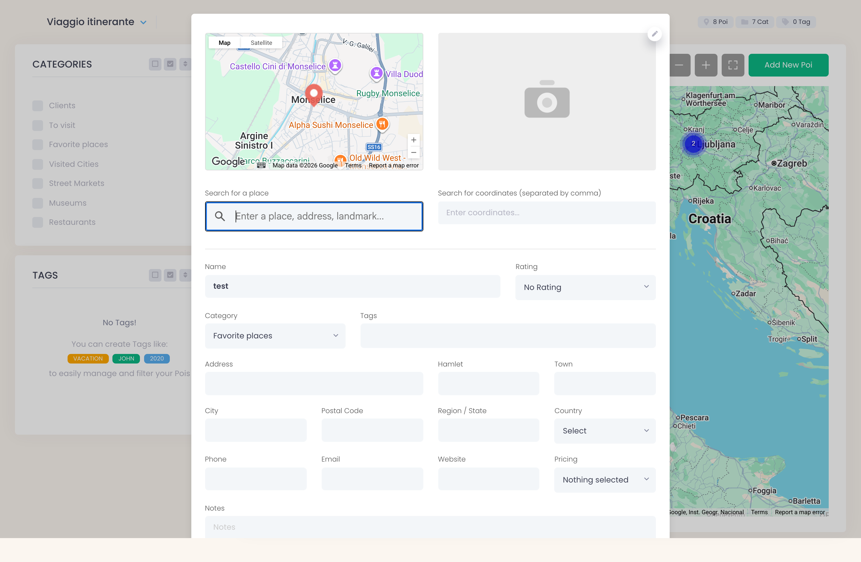 PlaceMapper POI editor with map and photo